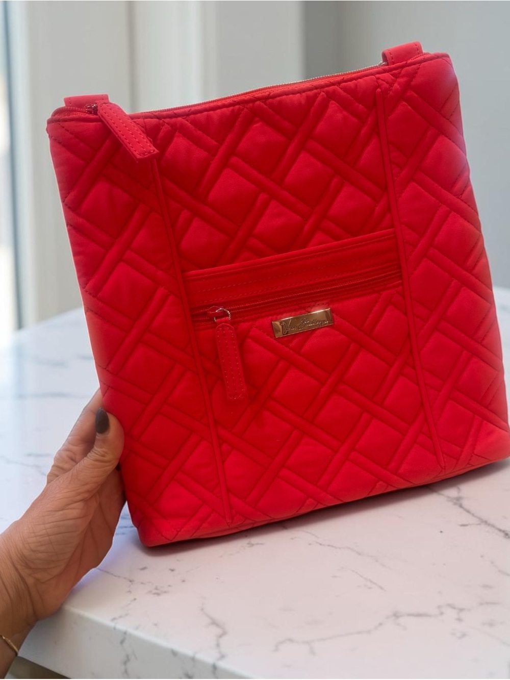 NWOT Vera Bradley Red Quilted Shoulder Tote Bag Adjustable Straps